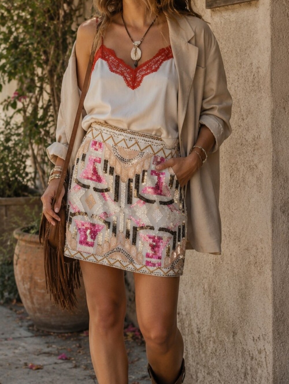 Verty Bohemian Sequin Botique Mini Skirt